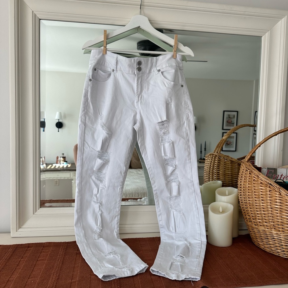 Almost Famous White Distressed Boyfriend Jeans